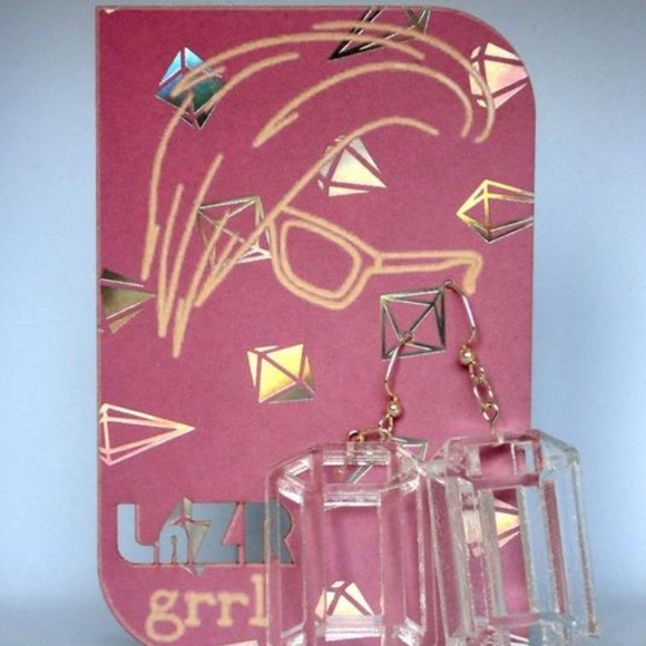 Transparent Prism Earrings - Hexagonal Lucite - Picture 3 of 7